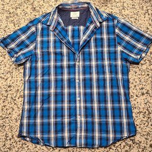 COPY - Men's Casual Blue Plaid Short Sleeve - Slim Fit Large - Cactus Man Ricky…